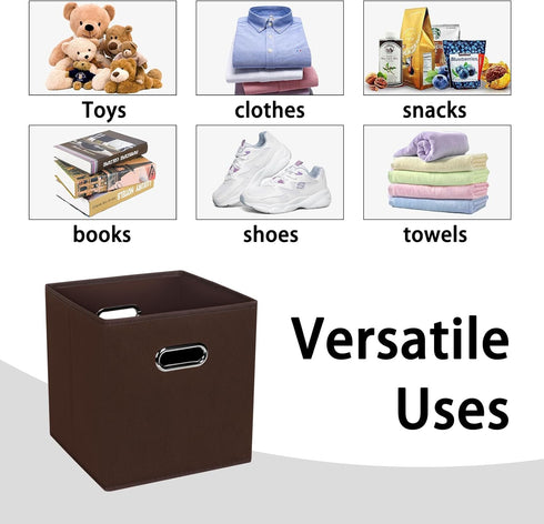 Black Foldable Storage Cubes, Fabric Storage Box Bins with Dual Handles for Home Organization (Coffee)