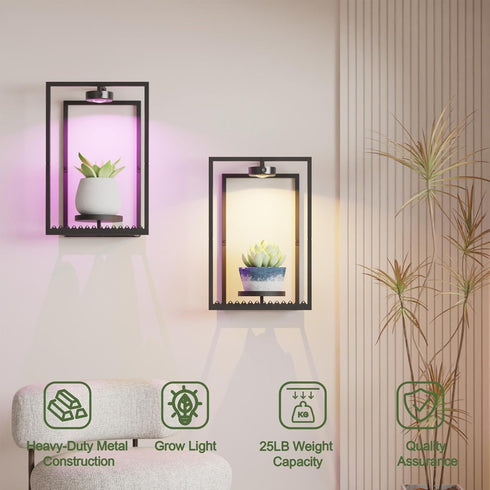 S-1PK Starxing Wall Plant Shelf with Grow Lights, Remote Control Indoor Plant Holder Stand for Hanging Planters, Modern