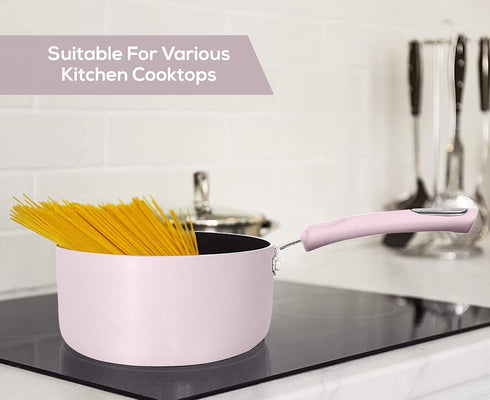 Utopia Kitchen 2 Quart Nonstick Saucepan with Detachable Handle & Glass Lid, Induction Compatible, Purple - Black