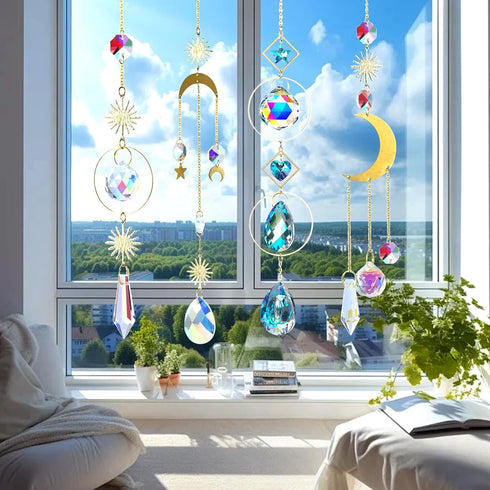 QIKAIDE 370 Pcs Crystal Suncatcher Kits Hanging Chandelier Crystals Prisms Parts Rainbow Maker Pendants for Stained