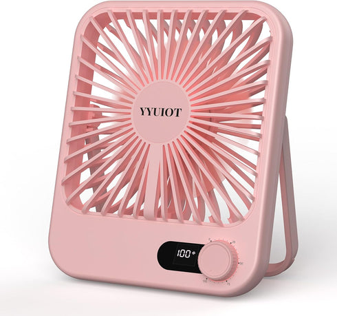 Desk Fan Battery Operated, USB Rechargeable Fan, 2400 mAh 180° Quiet Personal Fan with Power Display, Adjustable