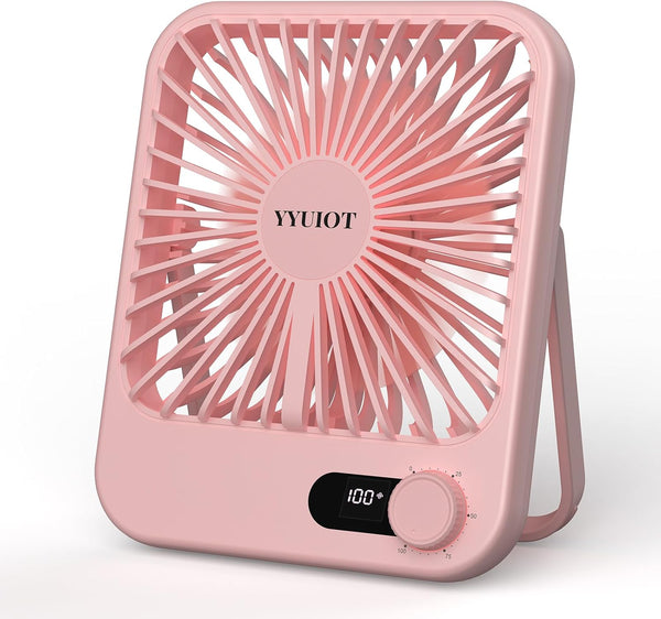 Desk Fan Battery Operated, USB Rechargeable Fan, 2400 mAh 180° Quiet Personal Fan with Power Display, Adjustable