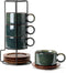 LUKA 6 Ounce Porcelain Stackable Espresso Cups with Saucers and Metal Stand