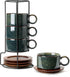 LUKA 6 Ounce Porcelain Stackable Espresso Cups with Saucers and Metal Stand