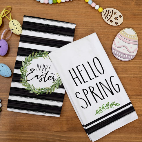 18x26 Inch, Set 2 ARKENY Easter Kitchen Towels - Green Wreath Dish Towels, Ultra Absorbent, Bar Drying Cloth, Happy