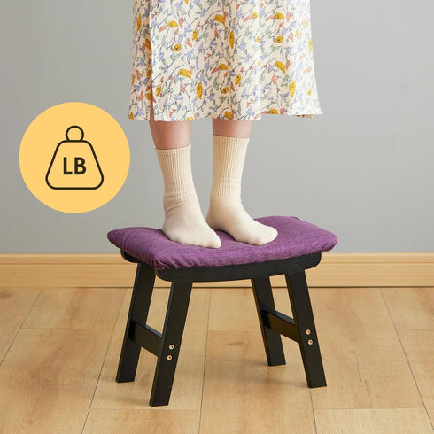 Furshus Foot Stool Ottoman Foot Rest Under Desk,Small Stool for Living Room, Bedroom and Kitchen (Black Legs - Purple