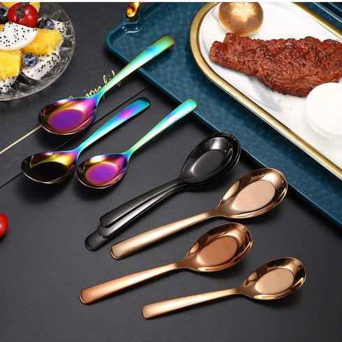 5 PCS Soup Spoon, Stainless Steel Mirror Finish Spoons, Kitchen Serving Spoons, Ice Cream Spoons for Soup, Silver