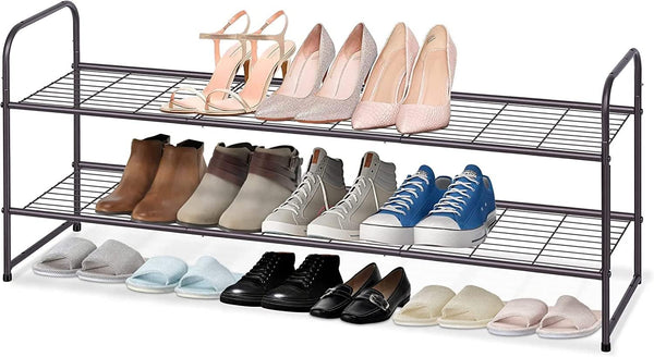 KEETDY 2-Tier Long Shoe Rack for Closet, Entryway Shoe Organizer for 18 Pairs, Metal Stackable Storage Shelf (Bronze)