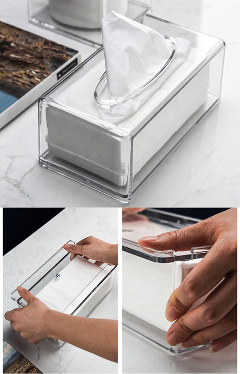Cq Acrylic Tissue Box Holder - Clear Rectangle Cover for Kleenex Tissue Cube Box, 10.2x5.5 Inch, Home, Office