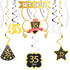 LINGTEER Happy 35th Birthday Decorations - 12 Pcs Black & Gold Foil Swirls Streamer Set for 35 Years Old