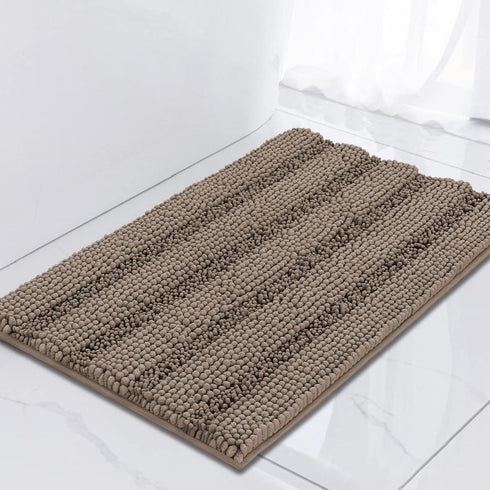 Turquoize Luxury Chenille Bath Rug, Extra Absorbent Non-Slip Microfiber Shower Rug, 17"x 24", Taupe Brown