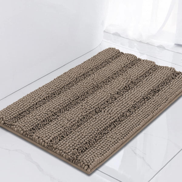 Turquoize Luxury Chenille Bath Rug, Extra Absorbent Non-Slip Microfiber Shower Rug, 17"x 24", Taupe Brown