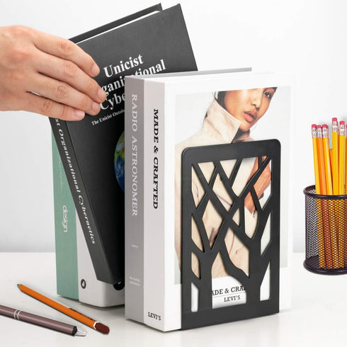 MaxGear Tree Design Book Ends, Heavy Duty Metal Book Stopper for Shelves, Decorative Organizer for Books/DVDs