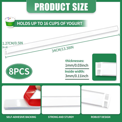 FUYITE 8 Pack 3.75 Inch Yogurt Organizer for Fridge, Holder With Adhesive Tapes for Greek and Vegan Yogurt