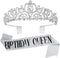 VELSCRUN Tiara for Women, Happy Birthday Queen Tiara with Birthday Girl Sash, Rhinestone Crown for Girls