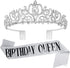 VELSCRUN Tiara for Women, Happy Birthday Queen Tiara with Birthday Girl Sash, Rhinestone Crown for Girls
