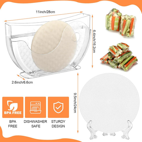 Rice Paper Water Bowl with Wrappers for Spring Rolls, Stand Spring Roll Maker with Side Pocket Holder