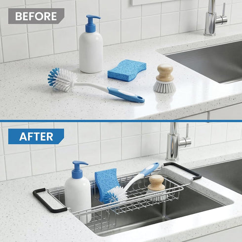 13.8" 20.8", TreeLen Over The Kitchen Sink Caddy Sponge Holder Organizer Drying Rack Expandable for Sponge Brush Soap