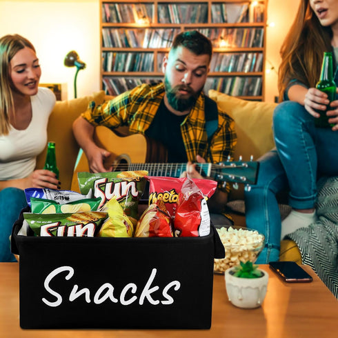 Snack Bin for Pantry, Imitation Linen Snack Basket Organizer for Chips, Cookies, and Kitchen Storage