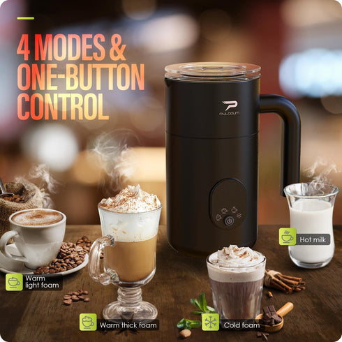 Puldoum 4 1 11.8OZ 350ML Milk Frother and Steamer in Automatic Coffee Steamer Frother, / Warm and Cold Foam Frother