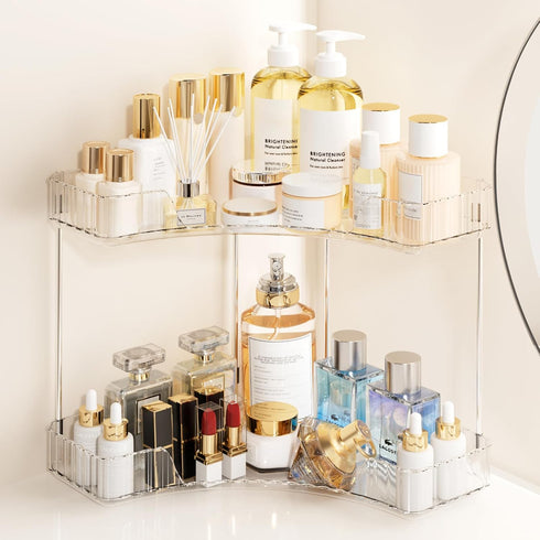 Maluoliao 2-Tier Corner Bathroom Counter Organizer, Large Makeup Organizer For Vanity, Skincare Perfume