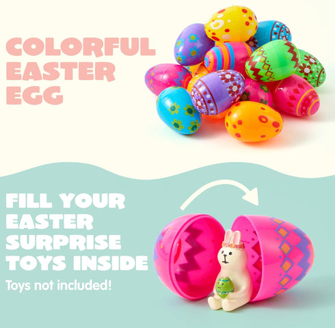 3.15Inch Favor-24 JOYIN Printed Plastic Eggs Colorful, Fillable Empty Eggs Bulks for Easter Hunt Event, Party pcs