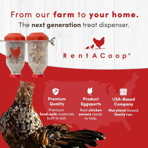 RentACoop Chicken Treat Dispenser Multi-Treat Enrichment Toy and Boredom Buster for Chickens, Easy Top-Fill