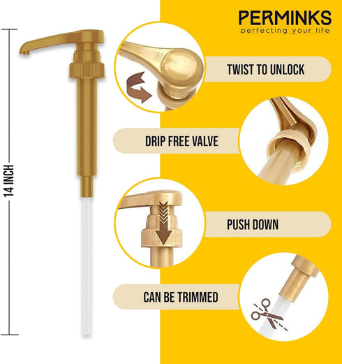 6 Pack Coffee Syrup Pump Dispenser (Gold) - Compatible with Torani, Davinci, and Skinny Syrup Bottles