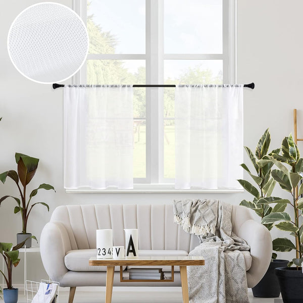 MRTREES White Sheer Kitchen Tier Curtains, 34 x 24 inch Light Filtering Rod Pocket Voile Cafe Curtains, 2 Panels