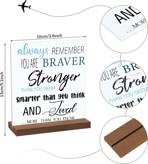 4 Pcs Inspirational Desk Decor Gifts, Positive Motivational Quotes Wooden Plaque Sign with Stand for Home Office