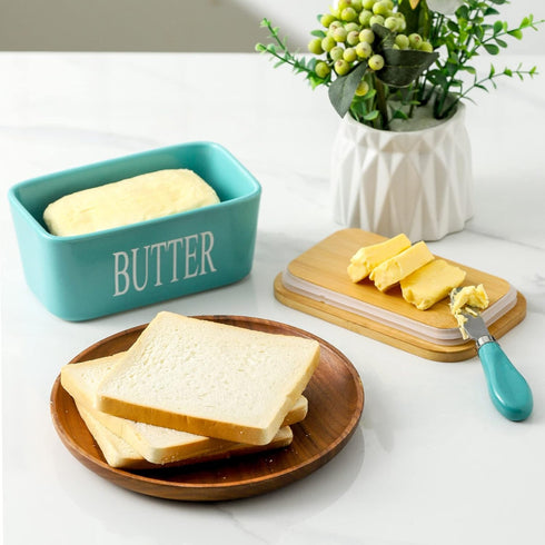 Countertop, Counter, Hasense Butter Dish, Ceramic Butter Container with Lid Holds For Large Butter Holder with Knife