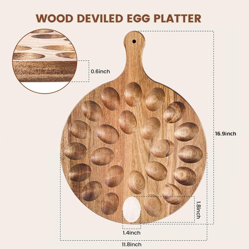 24 Countertops HANSGO Deviled Egg Platter, Wooden Round Deviled Egg Charcuterie Board Tray Holder Carrier with Holes