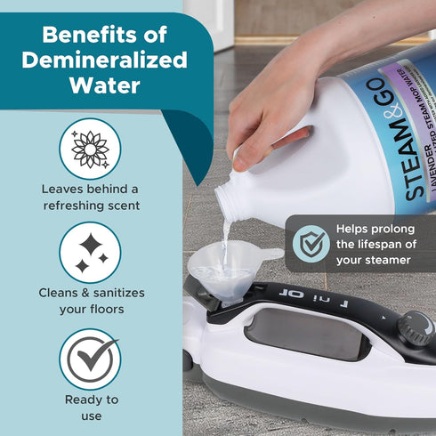 Steam and Go Demineralized Water, Lavender Scent Cleaning Solution for Steam Mop & Floor Cleaning - 128 Fl. Oz