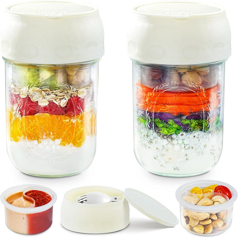Miuyhji Overnight Oats Containers with Lids, 2-Pack Glass Mason Jars 16 oz with