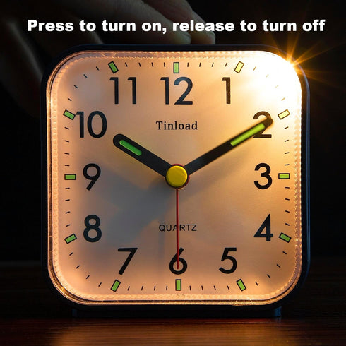 Small Battery Operated Analog Alarm Clock, Silent Non Ticking, Ascending Beep Sounds, Snooze, Light Functions (Blue)