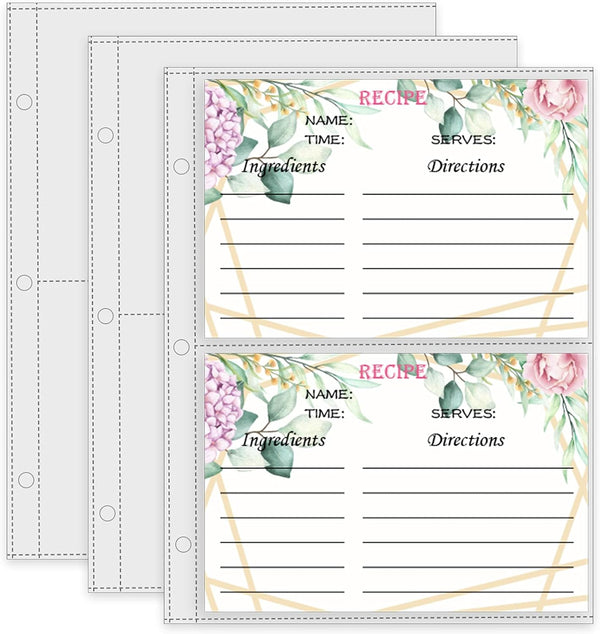 Recipe Card Page Protectors - Mini Recipe Card Sleeves for 8.5 x 9.5 3-Ring Binder, 50 PCS, 4x6 Inch Pockets