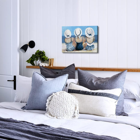 Coastal Wall Art - Nautical Beach Decor Canvas Prints for Bedroom and Living Room, Blue Beach Swimsuit Painting