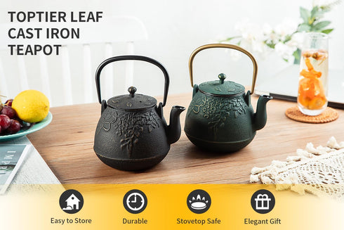 Toptier Mini Little Teapot, Super Small Cast Iron Teapot for Stove Top, Palm-Sized Japanese Stovetop Safe Tea Kettle with Infuser for 11 oz, Black by toptier
