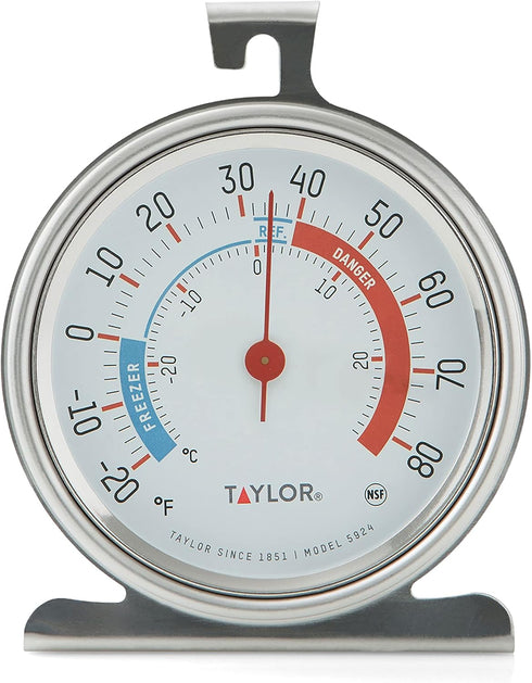 Taylor 5924 Large Dial Kitchen Refrigerator and Freezer Analog Thermometer, 3-Inch Dial, Silver Finish