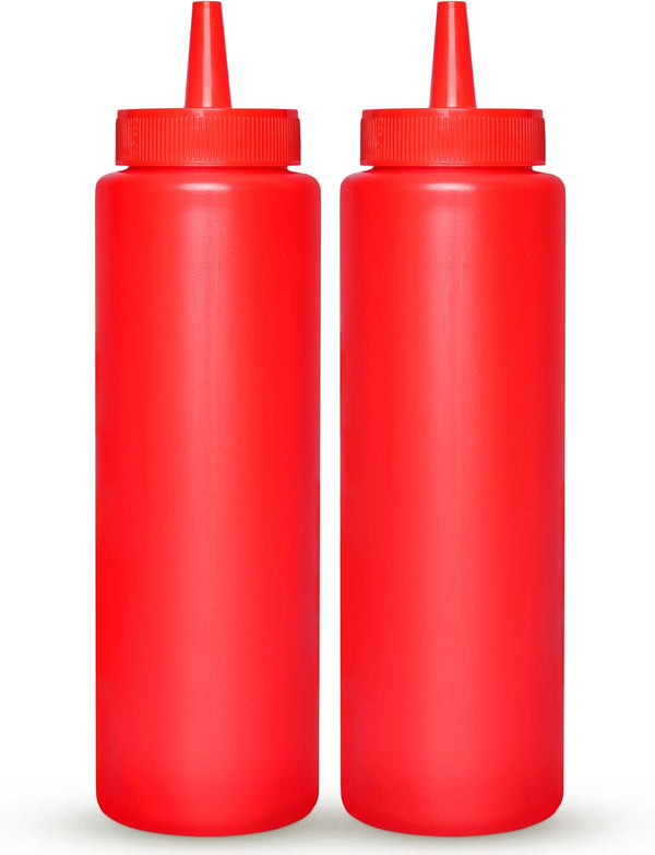 BRIGHTFROM Condiment Squeeze Bottles, RED 8 OZ Empty Squirt Bottle with Wide