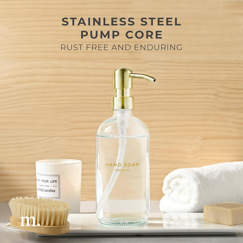 MaisoNovo Hand Soap Dispenser for Bathroom - 16.9 fl oz Clear Glass with Gold Pump