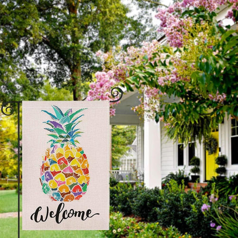 Welcome Pineapple Garden Flag, 12.5 x 18 Inch, Double Sided Burlap Flag for Seasonal Farmhouse Decoration