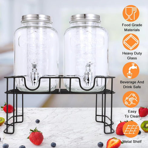 1 Parties-Set 2,Drink Gallon Glass Drink Dispensers For of Dispenser with Fruit Infuser & Stand,Juice or Beverage