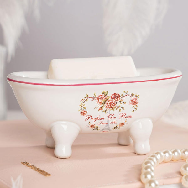 1 Piece 5.7" Mini Ceramic Clawfoot Double Ended Bathtub Soap Dish - Vintage Decorative Soap Dish (Style 01)