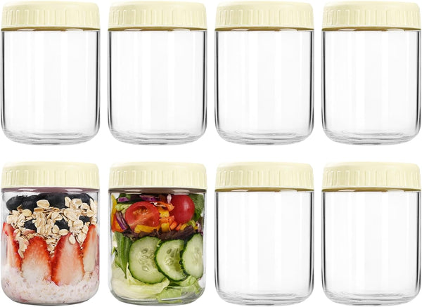 SHOWIN Overnight Oats Containers with Lids, 16oz Glass Jars with Lids 8