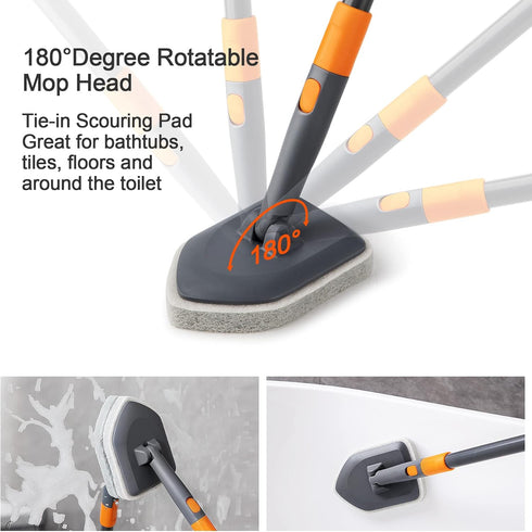 Tile Tub Scrubber Brush with 3 Cleaning Heads, 56" Extendable Long Handle for Bathroom Kitchen Toilet Cleaning
