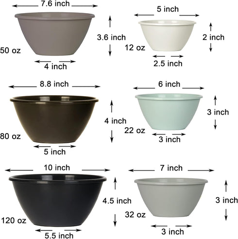 Youngever 6 Pack Large Plastic Mixing and Serving Bowls Set, Nesting Bowls - 120OZ, 80OZ, 50OZ, 32OZ, 22OZ, 12OZ (Urban
