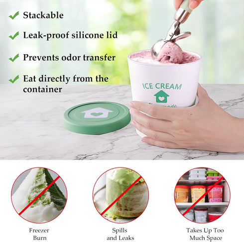 4 Pack 1 Frozen Set cyrico Ice Cream Containers with Silicone Lids for Homemade Ice Cream, Quart Each Reusable Sorbet