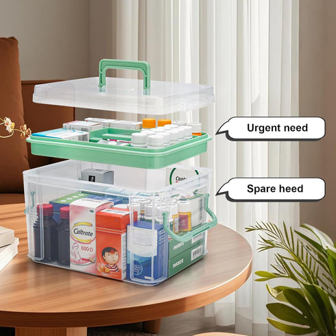 guaiboshi 15QT Clear Medicine Organizer Storage Box with Handle & Tray - Thickened Plastic Empty First Aid Box