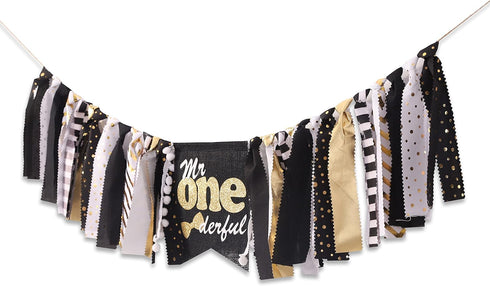 First/1st WAOUH Mr Onederful High Chair Banner - Birthday Decoration for Boy,Theme Garland for Birthday Party,Photo